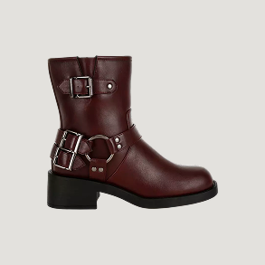 Harness Detail Biker Boots in Burgundy